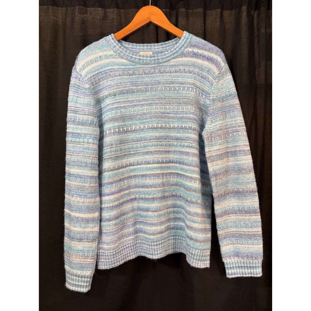 Vintage 90s Talbots Sweater L Pastel Blue Striped Textured Knit Hong Kong